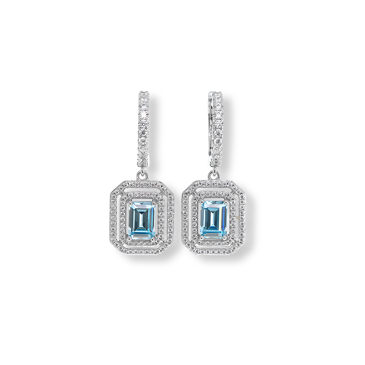 Orecchini Deco Doppio Halo Azzurro Acquamarina