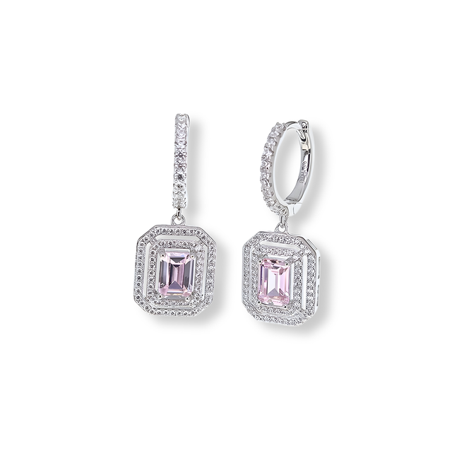 Orecchini Deco Doppio Halo Rosa