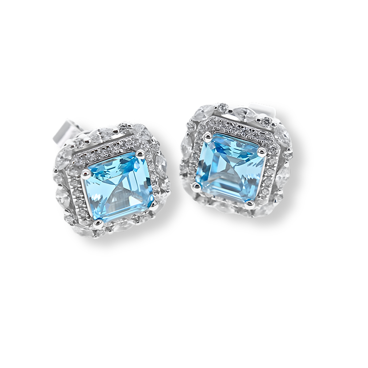 Orecchini Halo Twist Stud Azzurro Acquamarina
