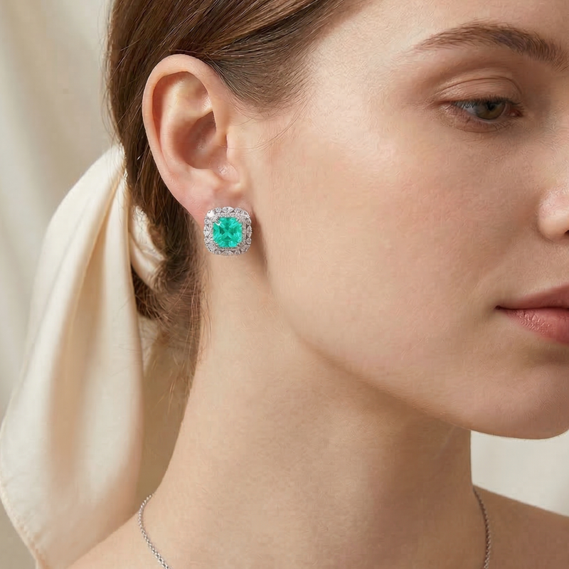 Orecchini Halo Twist Stud Verde Paraiba