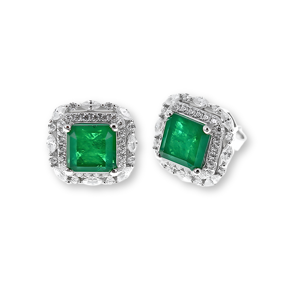 Orecchini Halo Twist Stud Verde Smeraldo