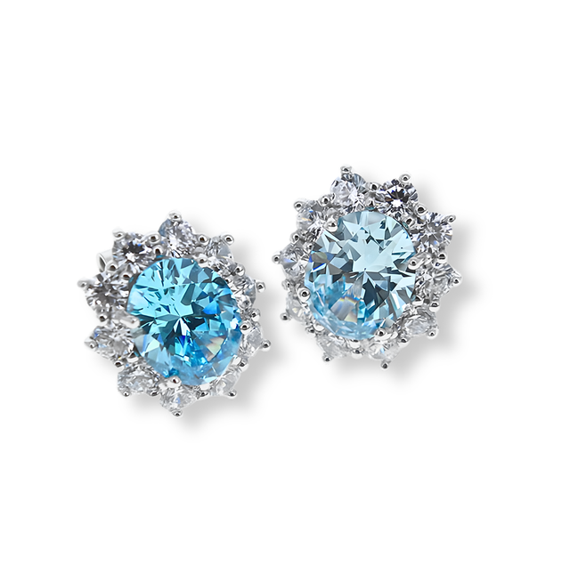 Orecchini Cluster Reale Stud Azzurro Acquamarina