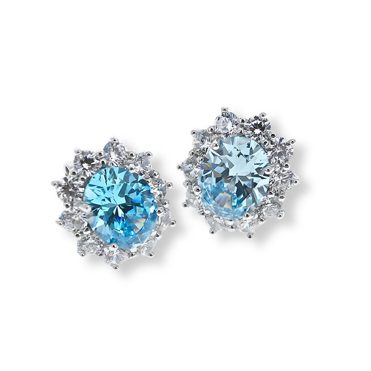 Orecchini Cluster Reale Stud Azzurro Acquamarina