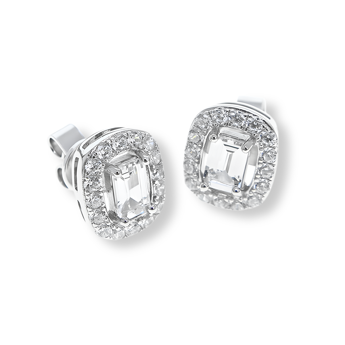 Orecchini Solitario Halo Stud Bianco Diamante