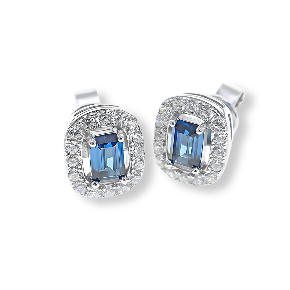 Orecchini Solitario Halo Stud Blu Zaffiro