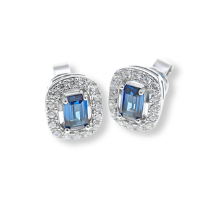 Orecchini Solitario Halo Stud Blu Zaffiro