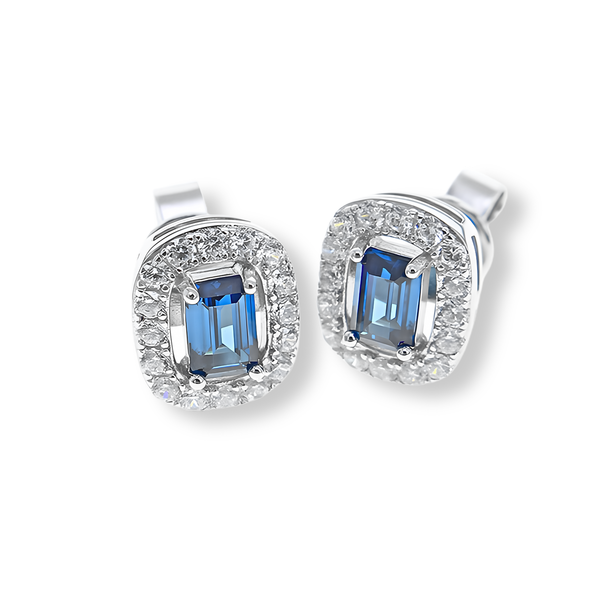 Orecchini Solitario Halo Stud Blu Zaffiro