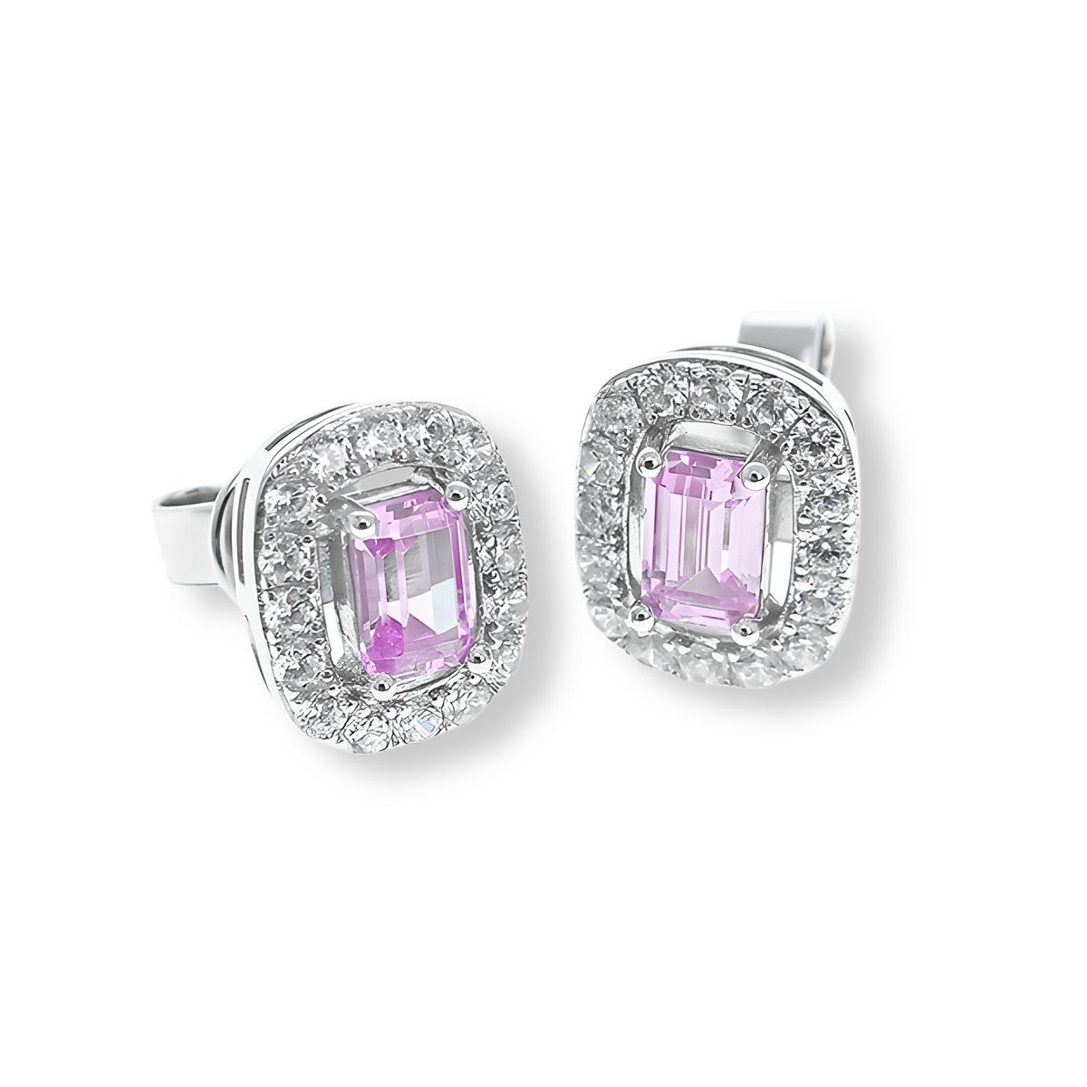 Orecchini Solitario Halo Stud Rosa