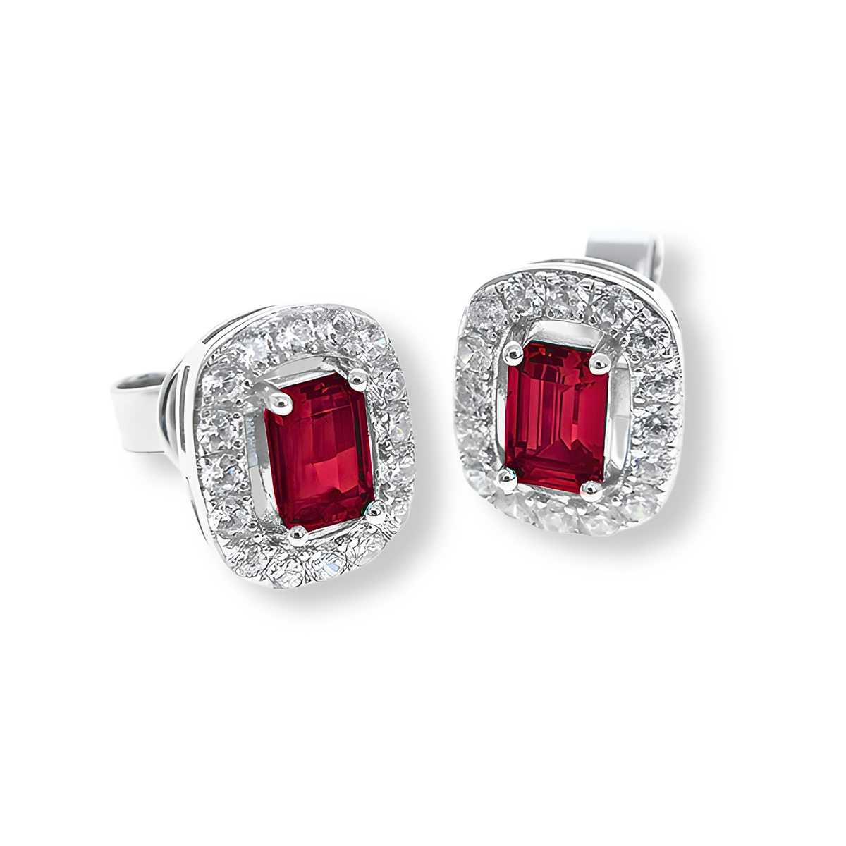 Orecchini Solitario Halo Stud Rosso Rubino