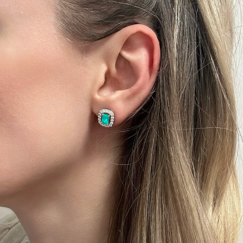 Orecchini Solitario Halo Stud Verde Paraiba