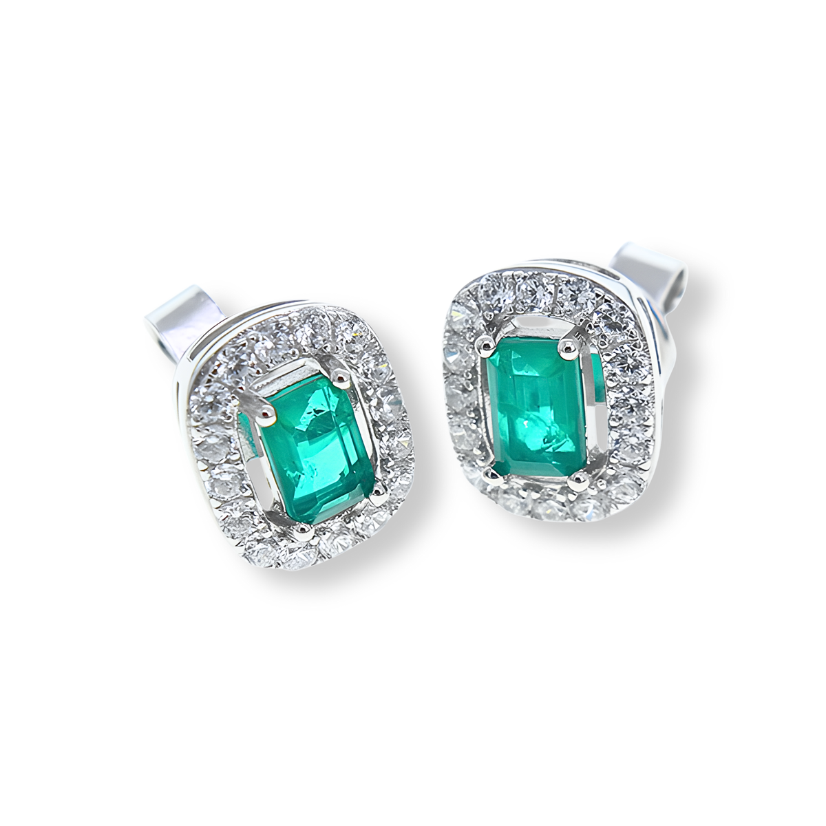 Orecchini Solitario Halo Stud Verde Paraiba