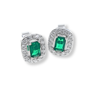 Orecchini Solitario Halo Stud Verde Smeraldo