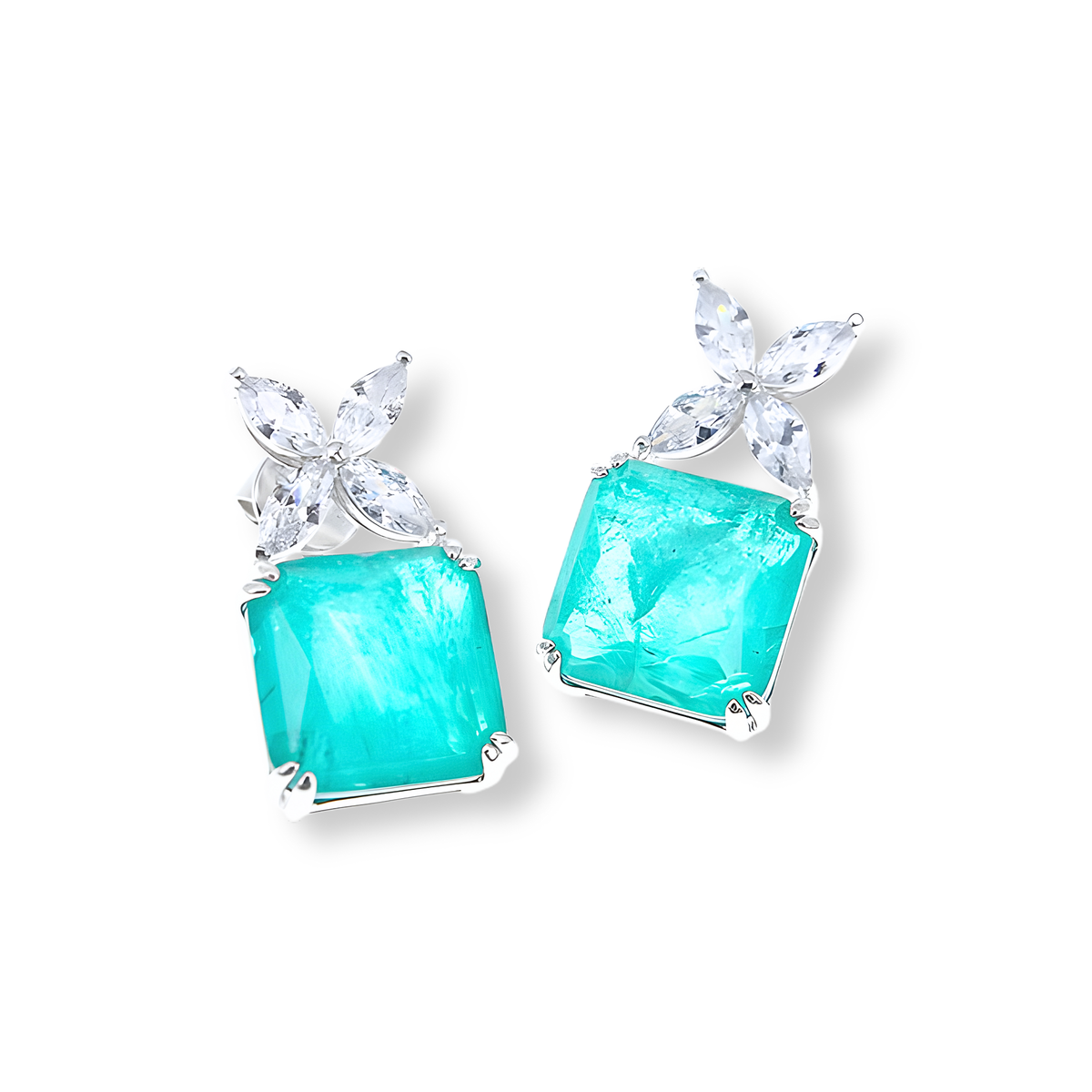 Orecchini Fiore Pendente Verde Paraiba