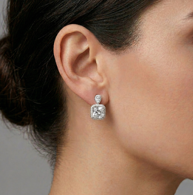 Orecchini Halo Pendente Bianco Diamante