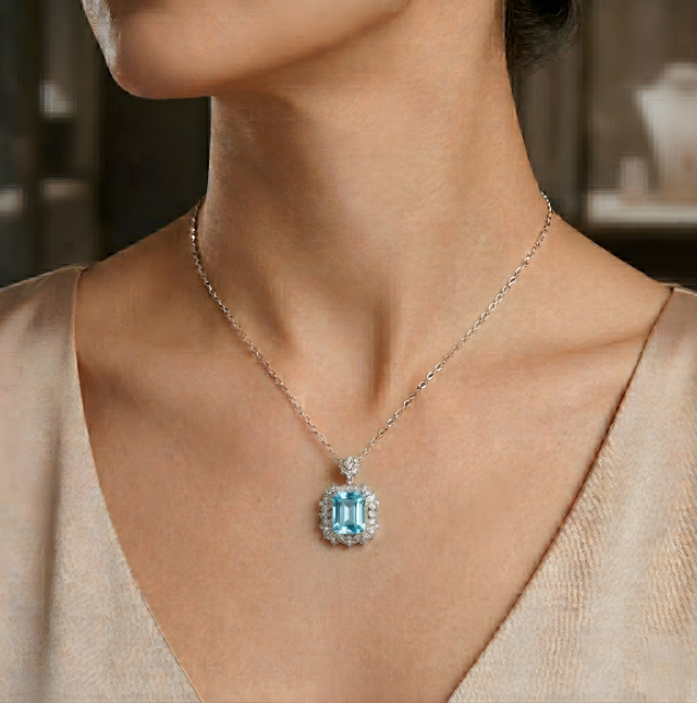 Collana Halo Raggiante Azzurro Acquamarina